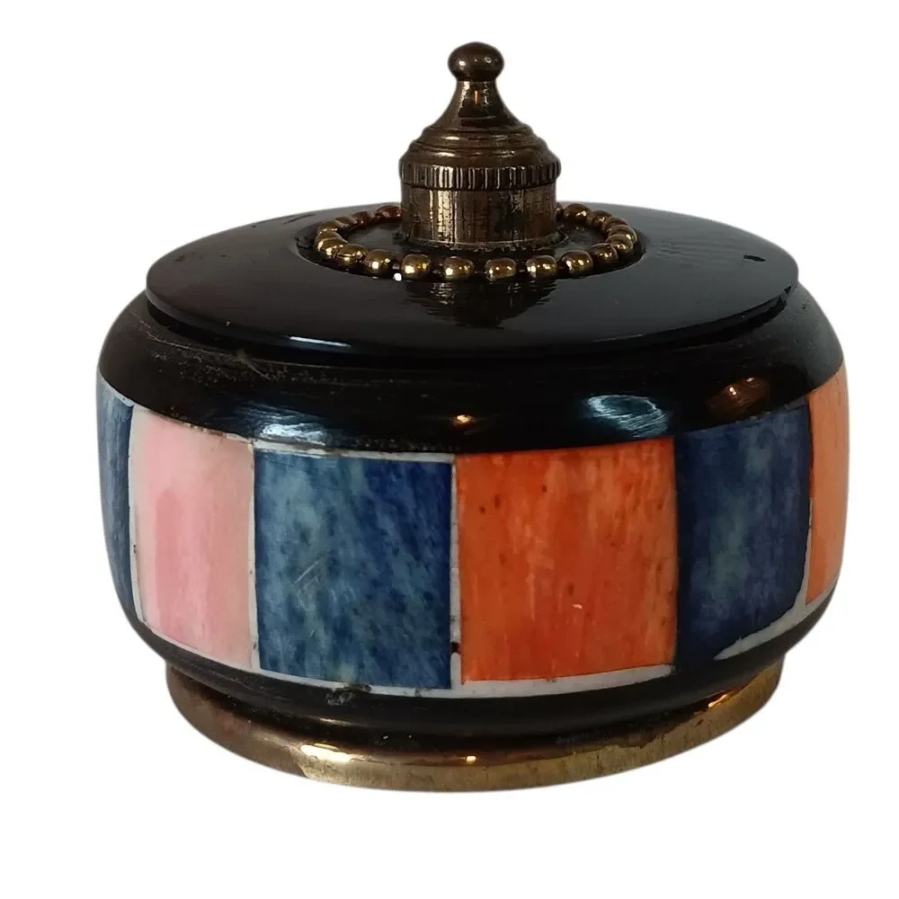 Trinket Box Wood & Brass W/ Multicolor Inlay Rectangle Panels India 2